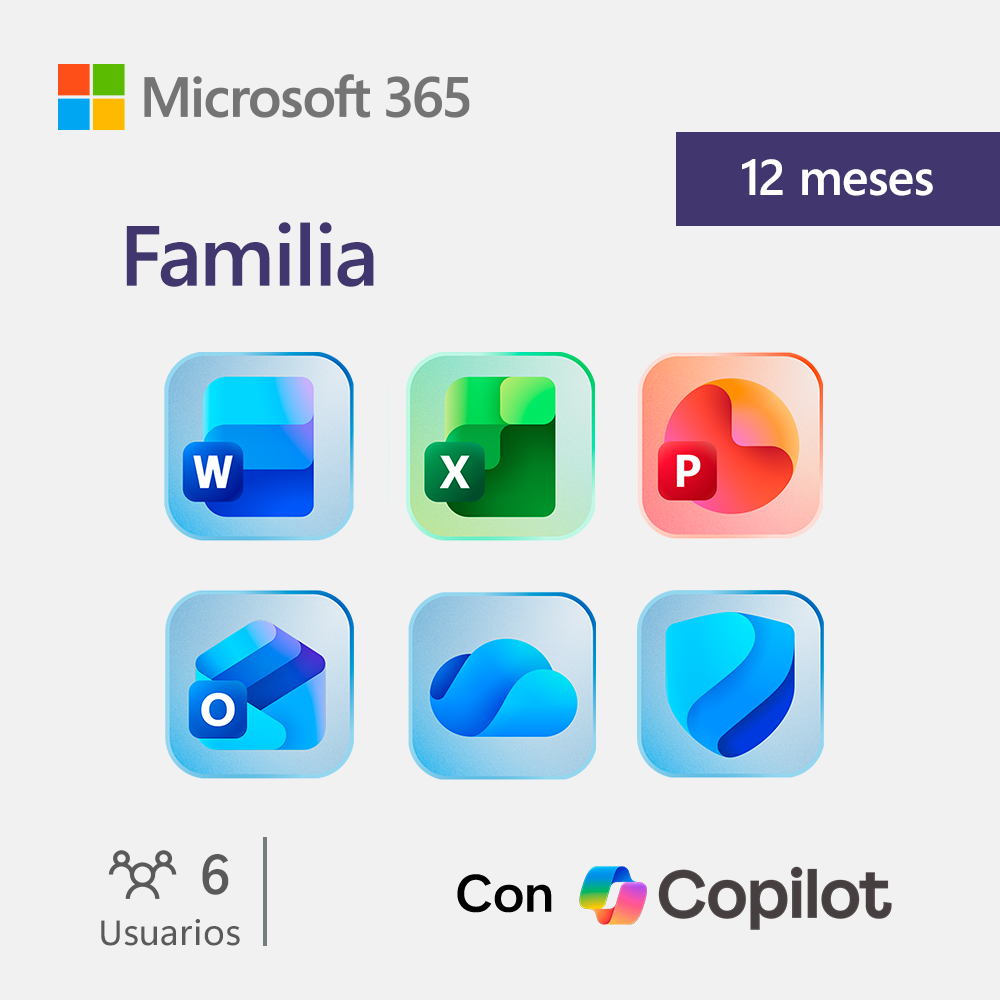 Licenciamiento Virtual (ESD) Microsoft 365 Familia (Licencia de 12 meses / 1 a 6 usuarios)