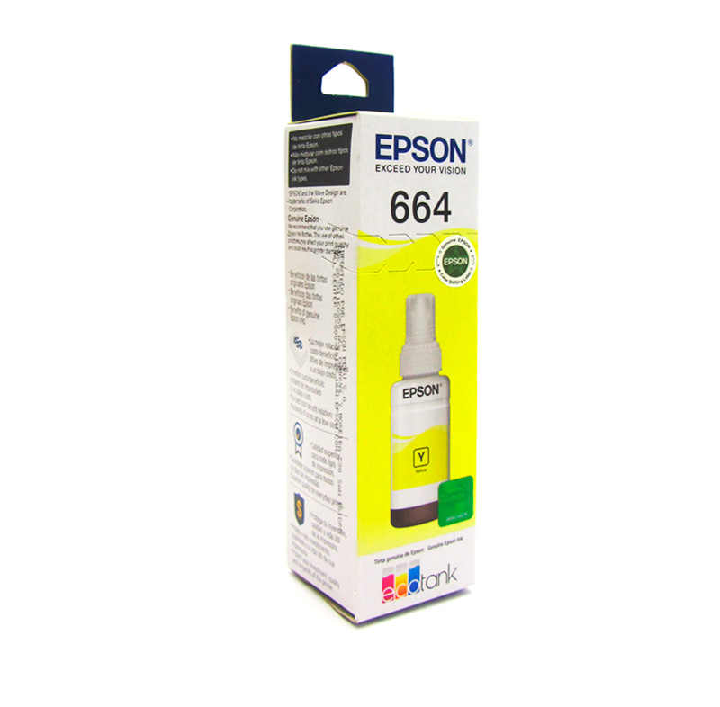 Botella de tinta EPSON T664420, color amarillo, contenido 70ml, para impresoras EPSON L200.<br>