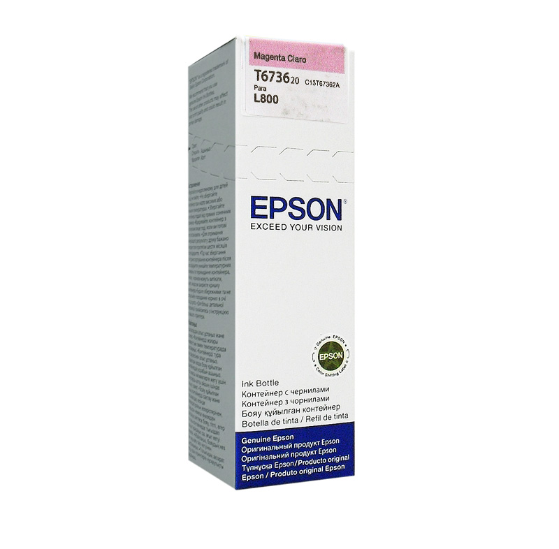 Botella de tinta EPSON 673 (T673620), color magenta claro, contenido 70 ml, para impresora L800.<br> Presentación en caja.<br>