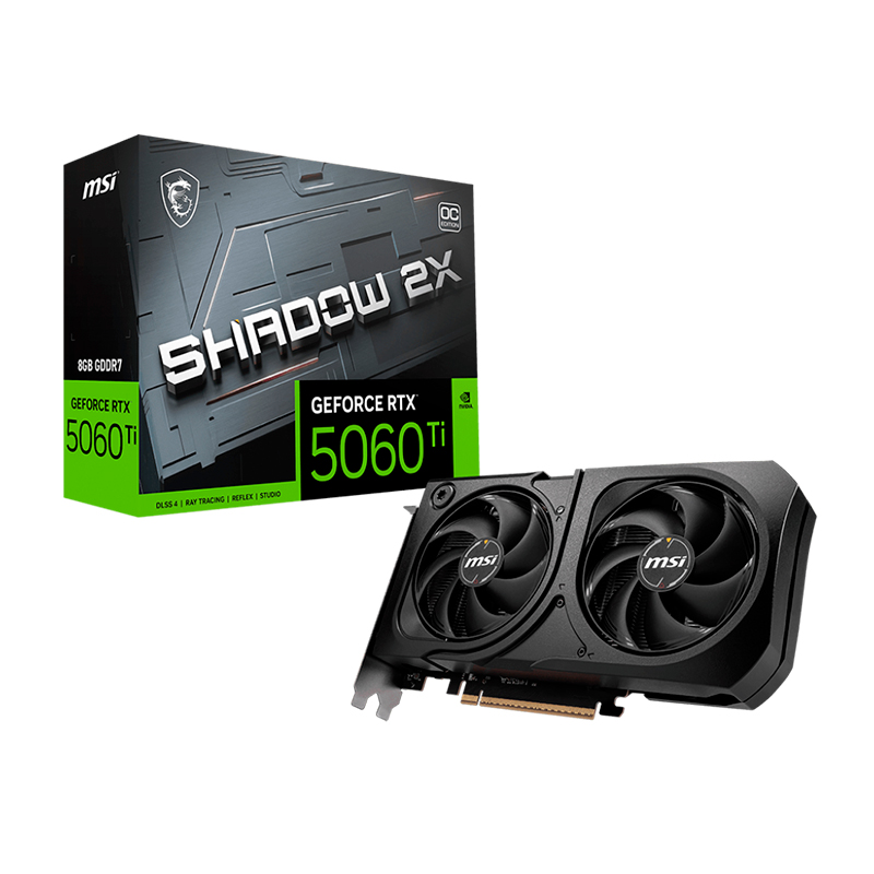 Tarjeta de video MSI GeForce RTX⢠5060 Ti 8G SHADOW 2X OC PLUS, 8 GB GDDR7, PCIe Gen 5.0
