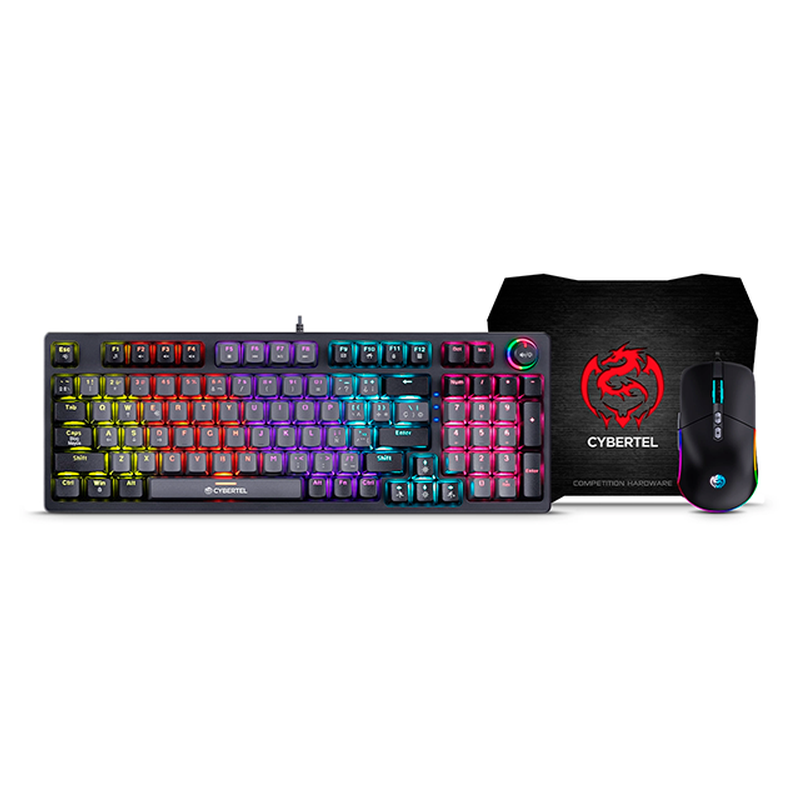 KIT CYBERTEL STRIKER CBX GT1802B/ TECLADO MEC-BLUE/ MOUSE/ PAD MOUSE/ USB/ RGB