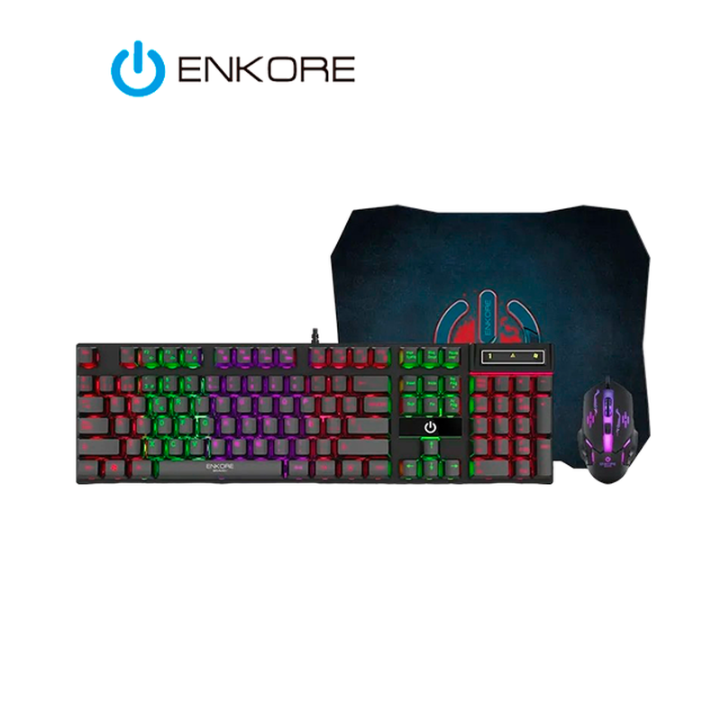 KIT ENKORE GAMER BRAVIO ENT G1000 – 3+ / TECLADO + MOUSE + PAD MOUSE / USB / RAINBOW