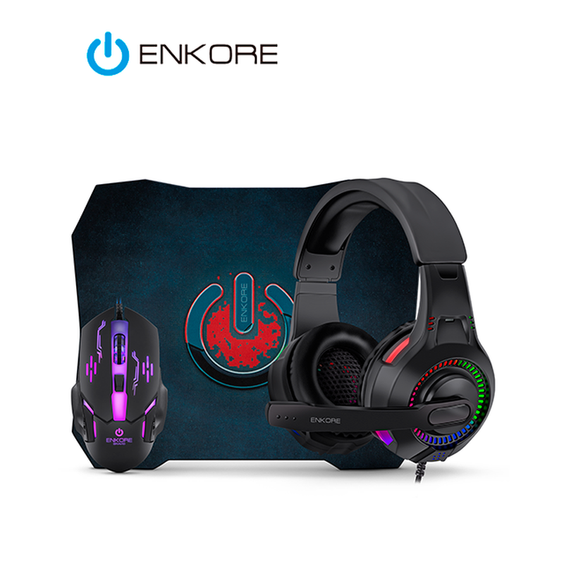 KIT ENKORE BRAVIO ENT G1000NB / MOUSE + PAD MOUSE + AUDIFONO / USB / RAINBOW